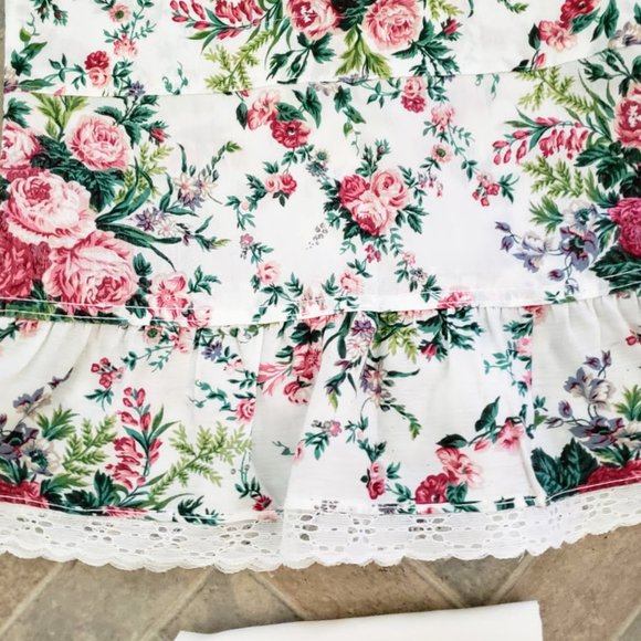 Vintage 90s Cafe Curtains Cabbage Rose 3PC Cotton New - Picture 5 of 5